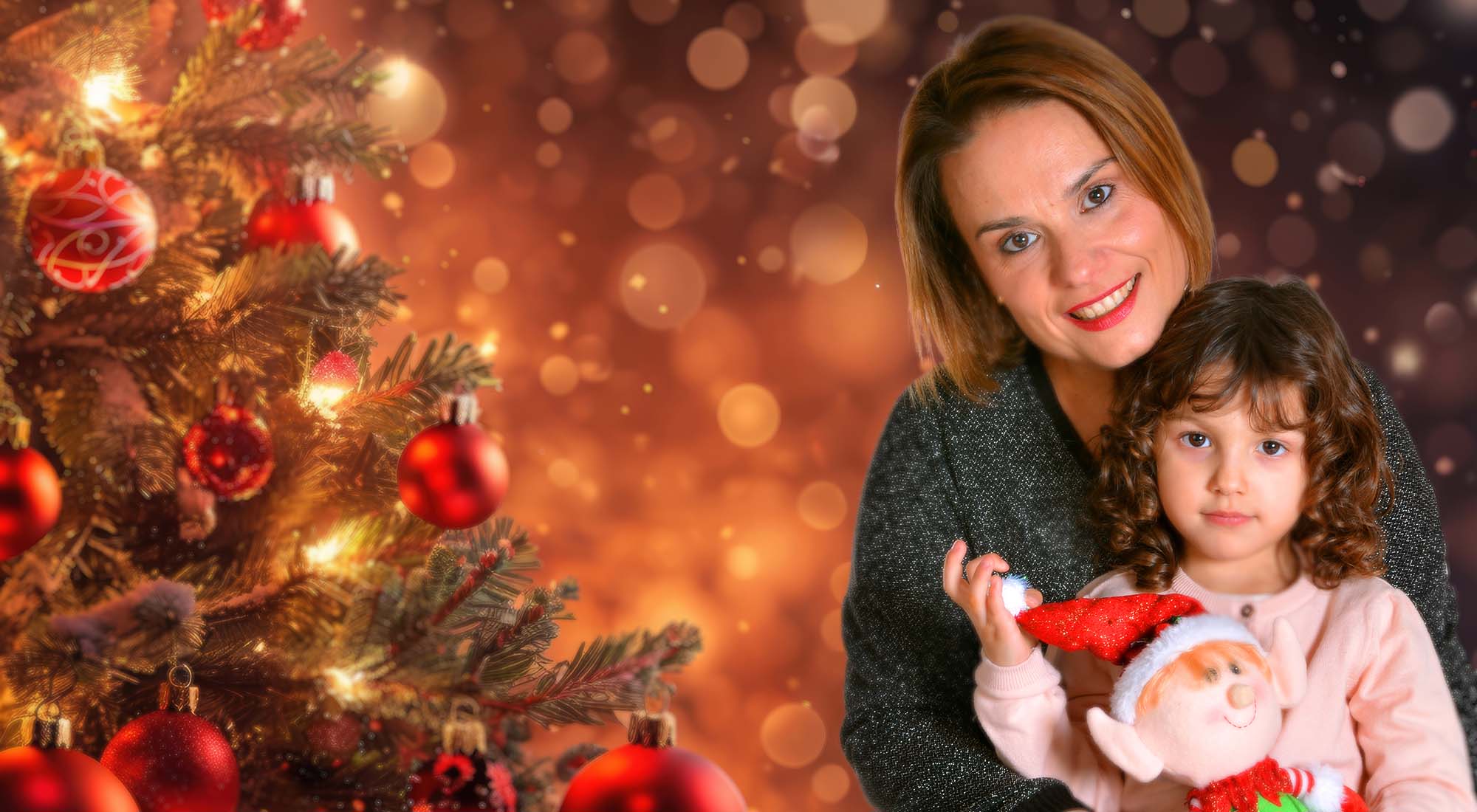 Christmas ornaments and snow background, generated AI